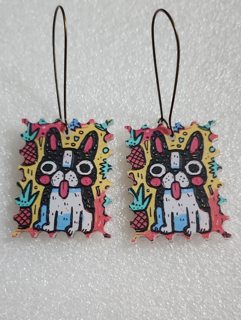 Hand Crafted Colorful Black & Yellow French Bulldog Earrings